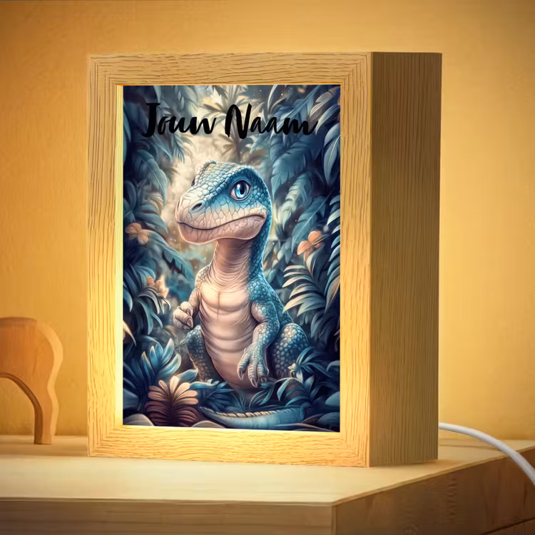 Nachtlampje met naam - Dino - Jungle - Blauw — 4