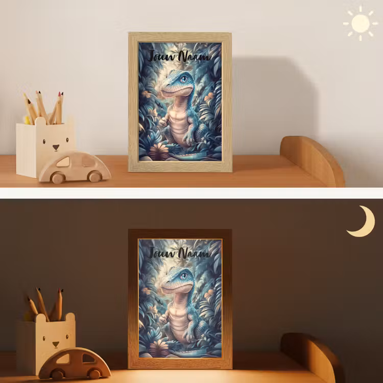 Nachtlampje met naam - Dino - Jungle - Blauw — 7
