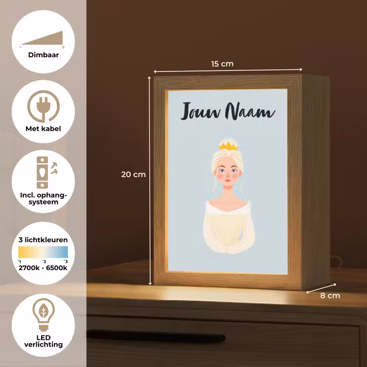 Nachtlampje met naam - Prinses - Blond - Kroon - Minimalistisch — 2