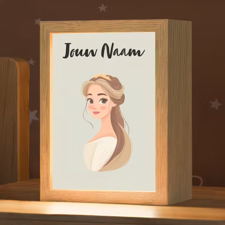 Nachtlampje met naam - Prinses - Bruin - Haar - Kroon — 1
