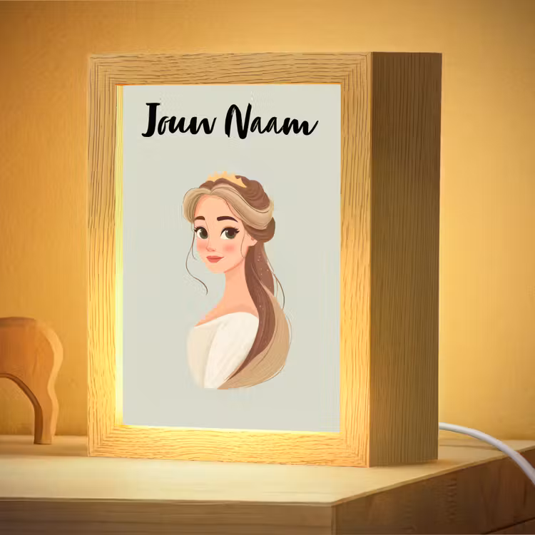 Nachtlampje met naam - Prinses - Bruin - Haar - Kroon — 4