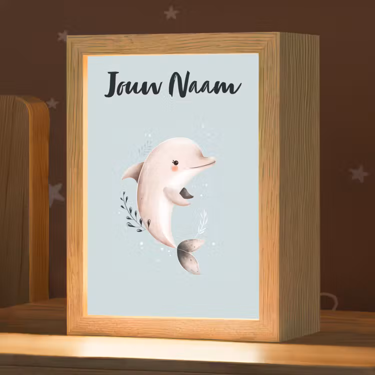 Nachtlampje met naam - Dolfijn - Zeewier - Grijs — 1