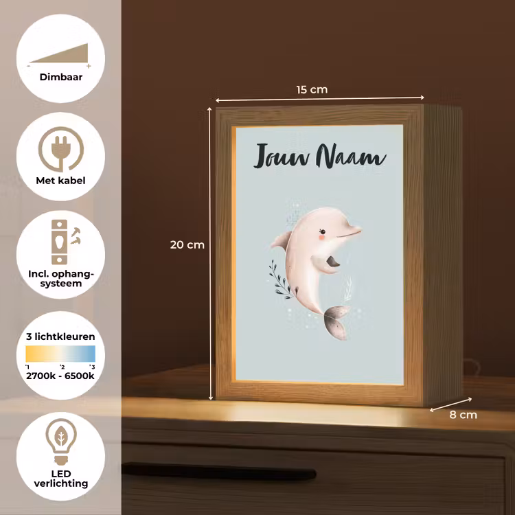 Nachtlampje met naam - Dolfijn - Zeewier - Grijs — 2