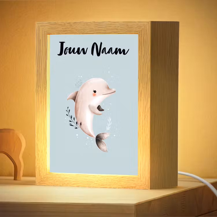 Nachtlampje met naam - Dolfijn - Zeewier - Grijs — 4