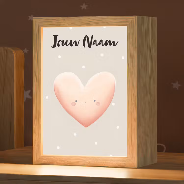 Nachtlampje met naam - Gezichtje - Hart - Roze - Stippen — 1