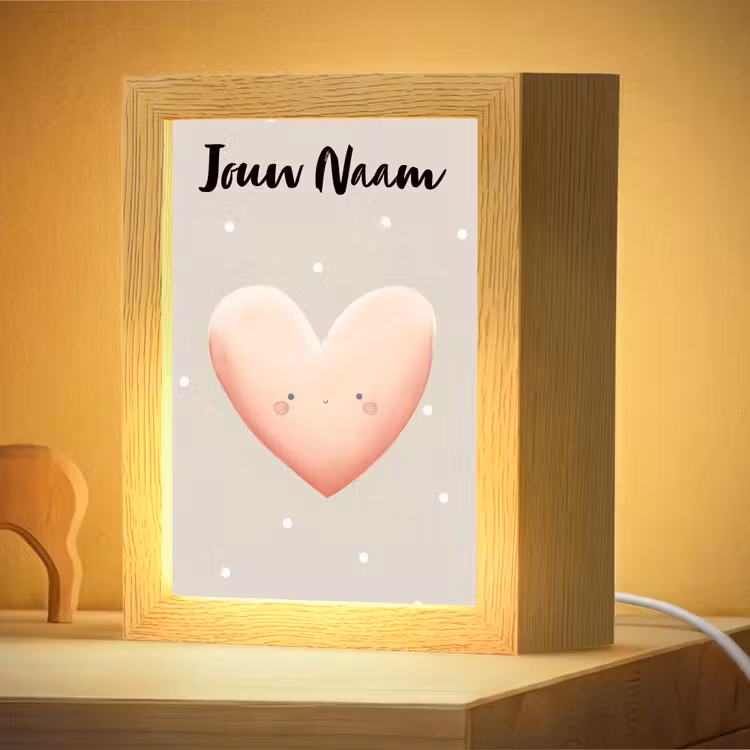 Nachtlampje met naam - Gezichtje - Hart - Roze - Stippen — 4