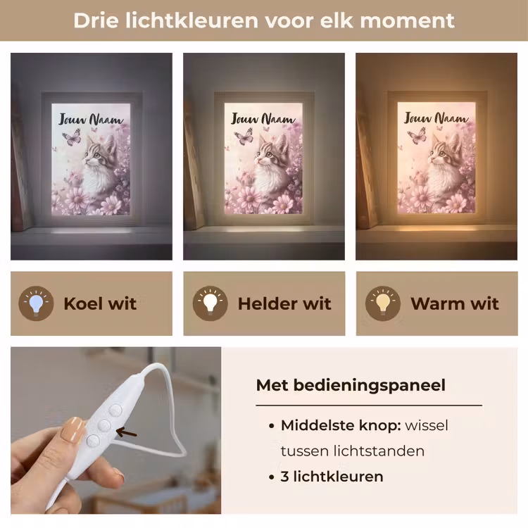 Nachtlampje met naam - Kitten - Bloemen - Vlinders - Paars — 5