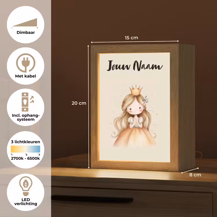 Nachtlampje met naam - Kroon - Prinses - Bloem - Jurk — 2