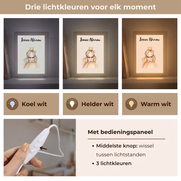Nachtlampje met naam - Kroon - Prinses - Bloem - Jurk — 5