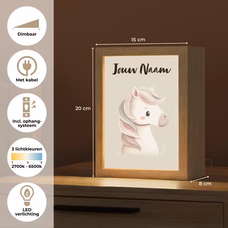 Nachtlampje met naam - Pony - Beige - Manen - Pastel — 2