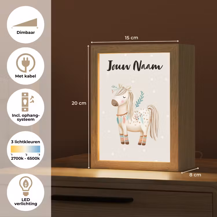 Nachtlampje met naam - Pony - Stippen - Lichtbruin - Veren — 2