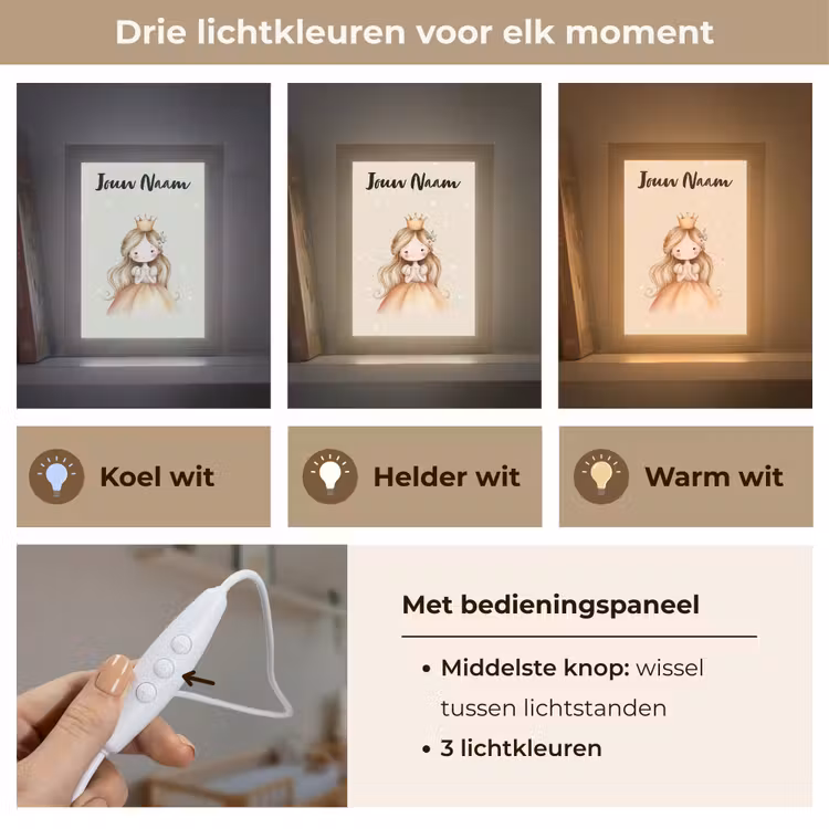 Nachtlampje met naam - Prinses - Kroon - Bloem - Stippen — 5