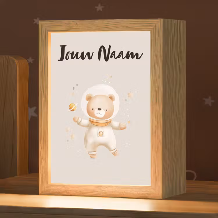 Nachtlampje met naam - Ruimte - Sterren - Beige - Beer — 1