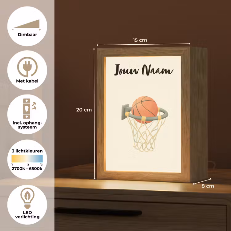 Nachtlampje met naam - Basketbal - Net - Oranje — 2