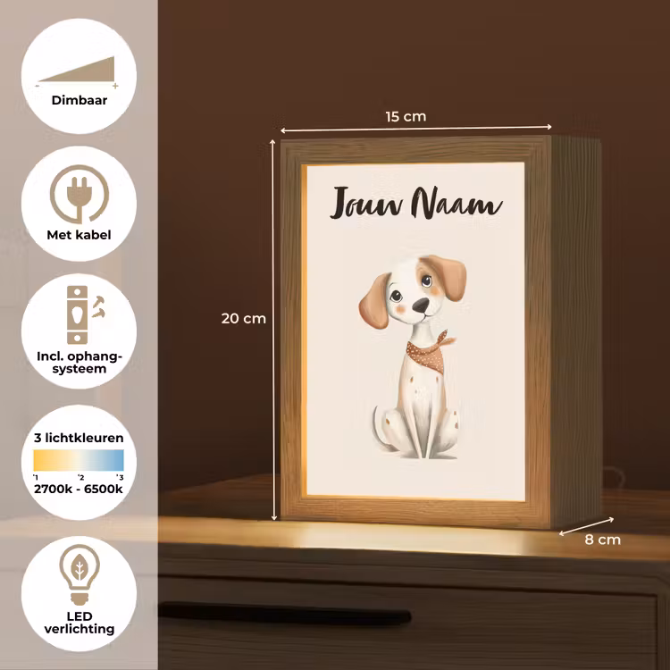 Nachtlampje met naam - Hond - Pup - Beige — 2