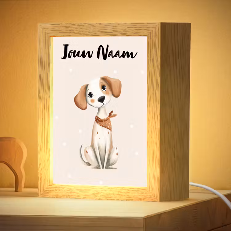 Nachtlampje met naam - Hond - Pup - Beige - Stippen — 4