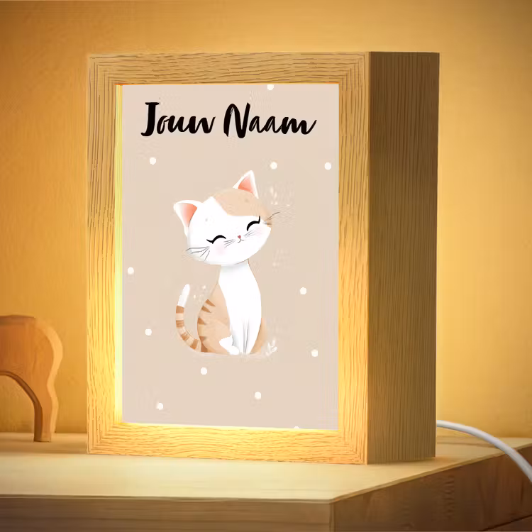 Nachtlampje met naam - Kat - Kitten - Beige - Stippen — 4