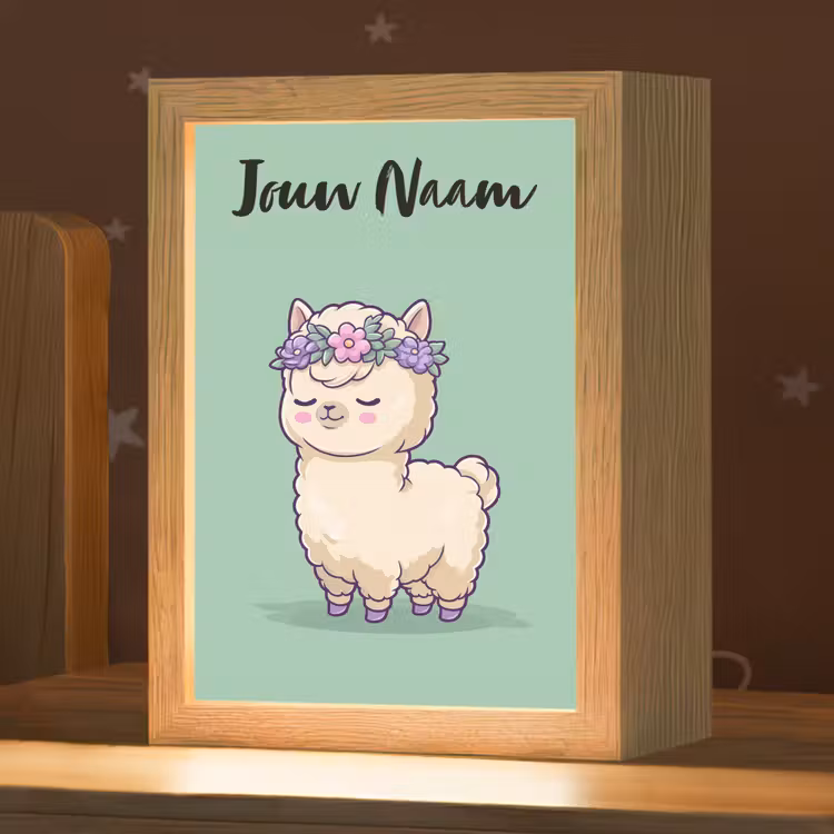 Nachtlampje met naam - Alpaca - Bloemendiadeem - Groen — 1