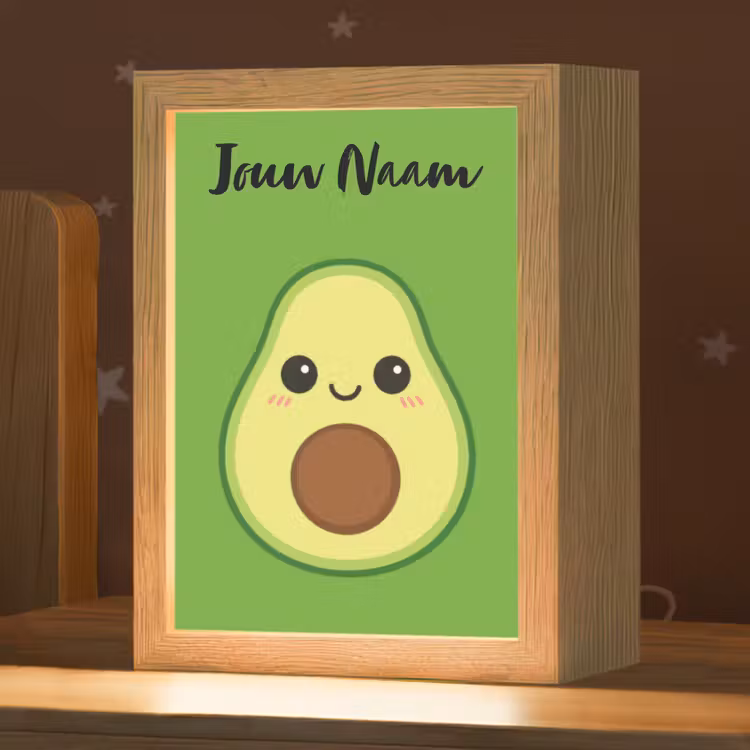 Nachtlampje met naam - Avocado - Groen - Pit - Gezichtje — 1