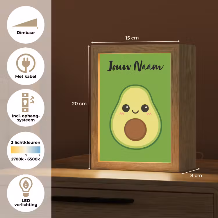 Nachtlampje met naam - Avocado - Groen - Pit - Gezichtje — 2