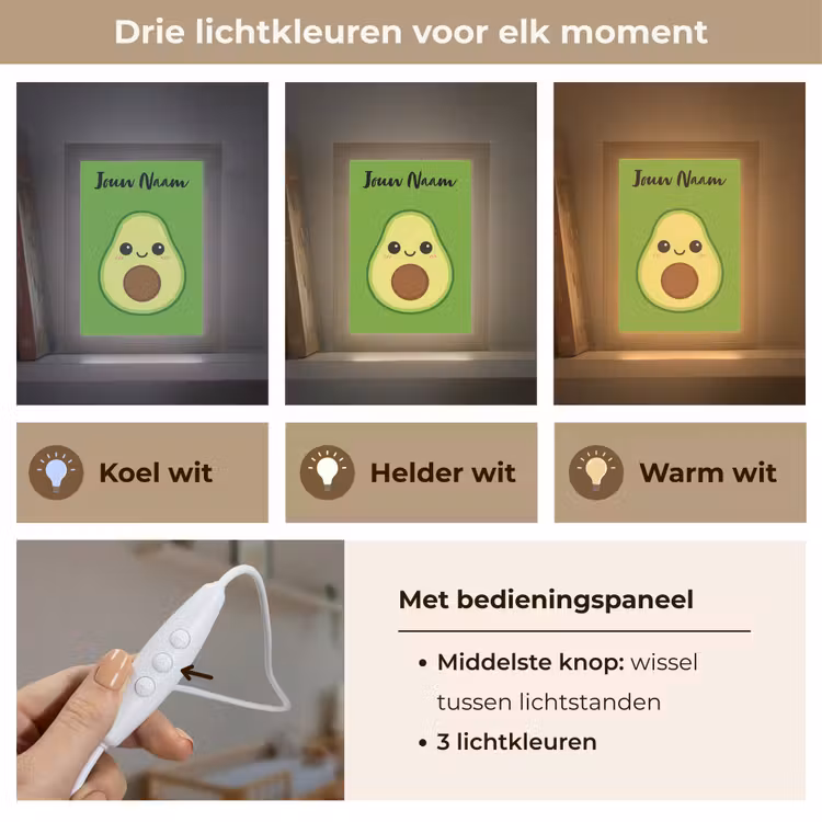 Nachtlampje met naam - Avocado - Groen - Pit - Gezichtje — 5