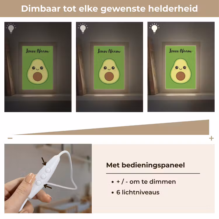 Nachtlampje met naam - Avocado - Groen - Pit - Gezichtje — 6