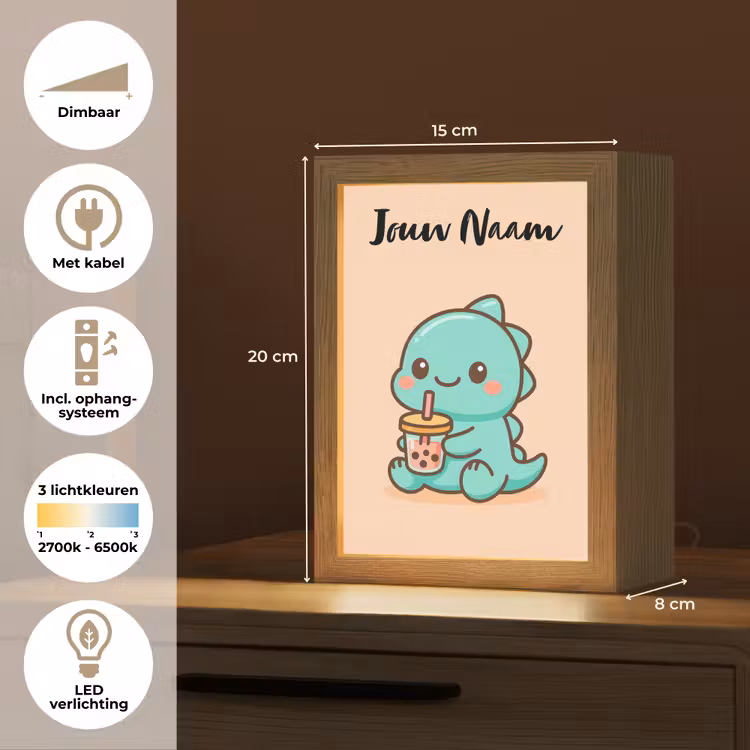 Nachtlampje met naam - Dino - Boba - Turquoise — 2