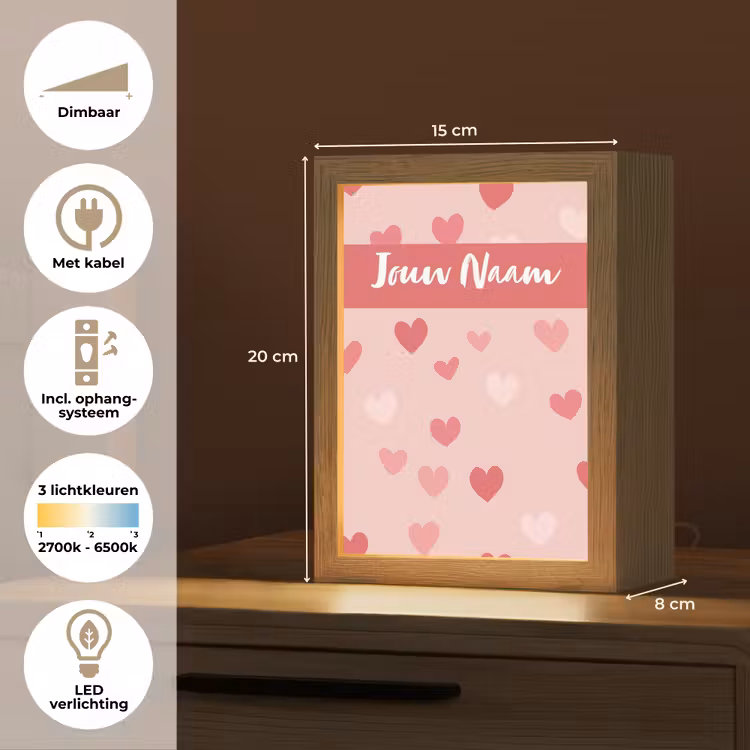 Nachtlampje met naam - Hartjes - Patroon - Roze — 2