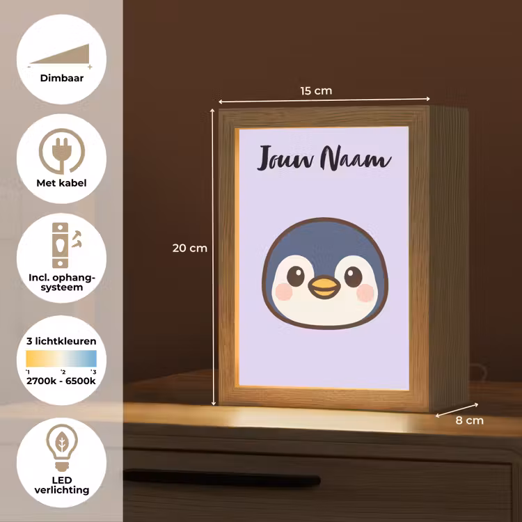 Nachtlampje met naam - Pinguïn - Paars - Minimalistisch - Blosjes — 2