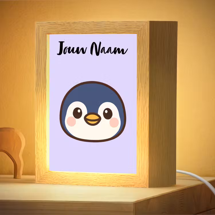 Nachtlampje met naam - Pinguïn - Paars - Minimalistisch - Blosjes — 4