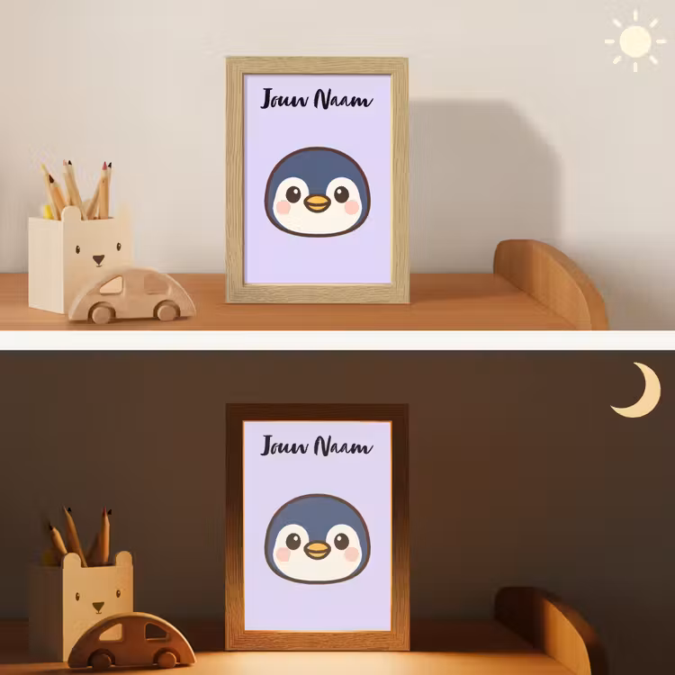 Nachtlampje met naam - Pinguïn - Paars - Minimalistisch - Blosjes — 7
