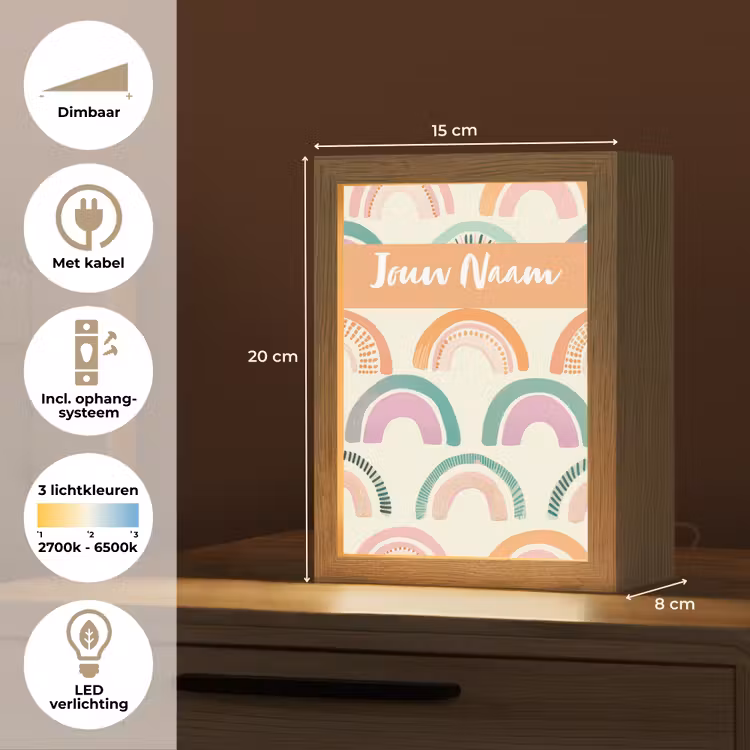 Nachtlampje met naam - Regenboog - Pastel - Patroon — 2