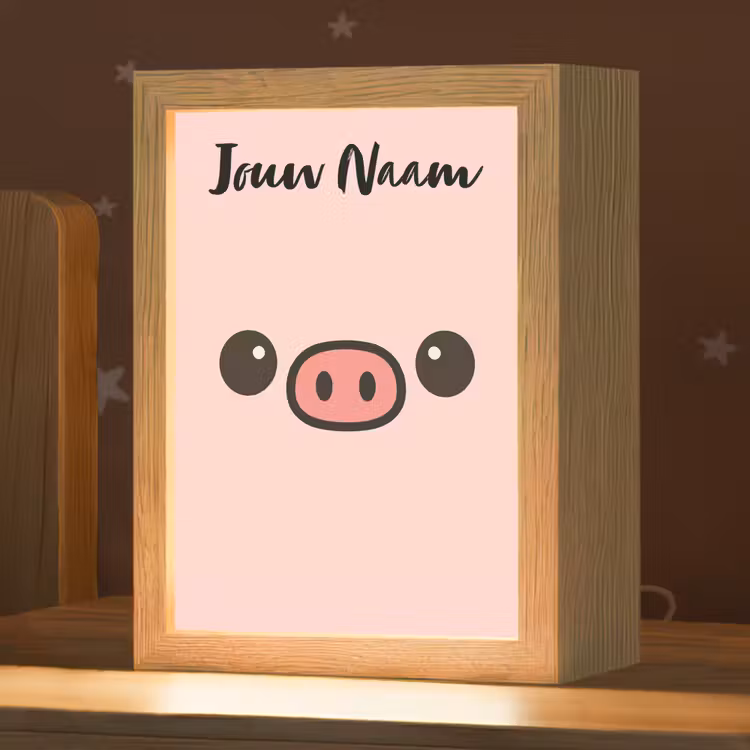 Nachtlampje met naam - Varken - Roze - Minimalistisch — 1
