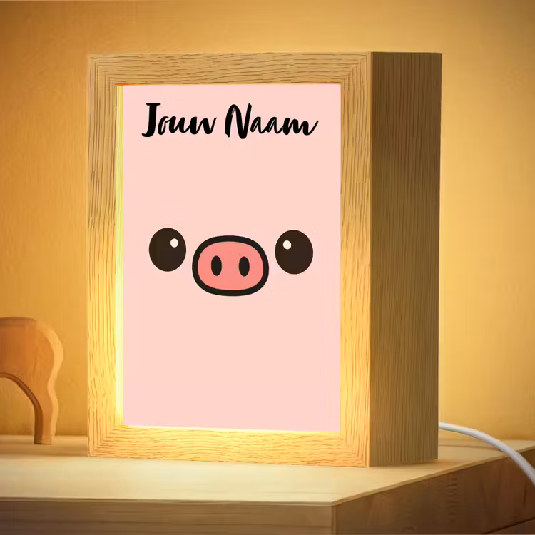 Nachtlampje met naam - Varken - Roze - Minimalistisch — 4