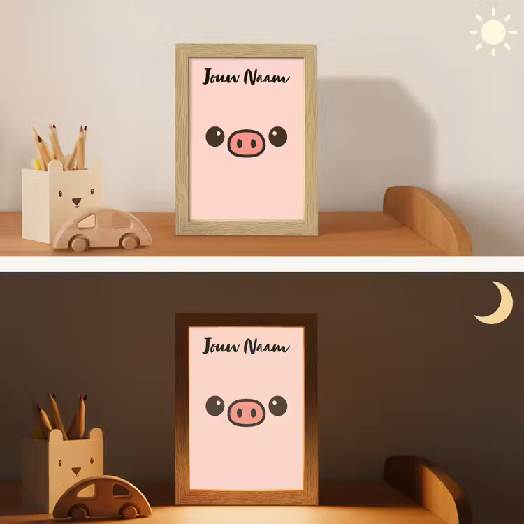 Nachtlampje met naam - Varken - Roze - Minimalistisch — 7