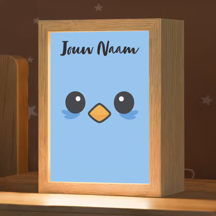 Nachtlampje met naam - Vogel - Blauw - Gezicht — 1