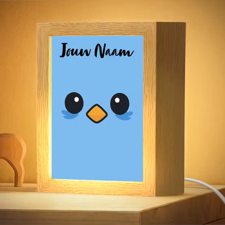 Nachtlampje met naam - Vogel - Blauw - Gezicht — 4