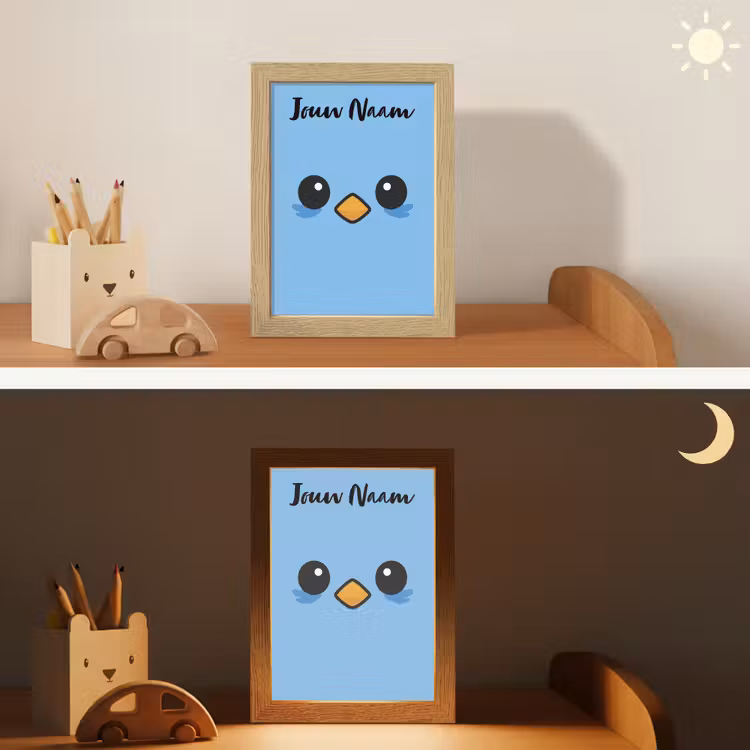 Nachtlampje met naam - Vogel - Blauw - Gezicht — 7