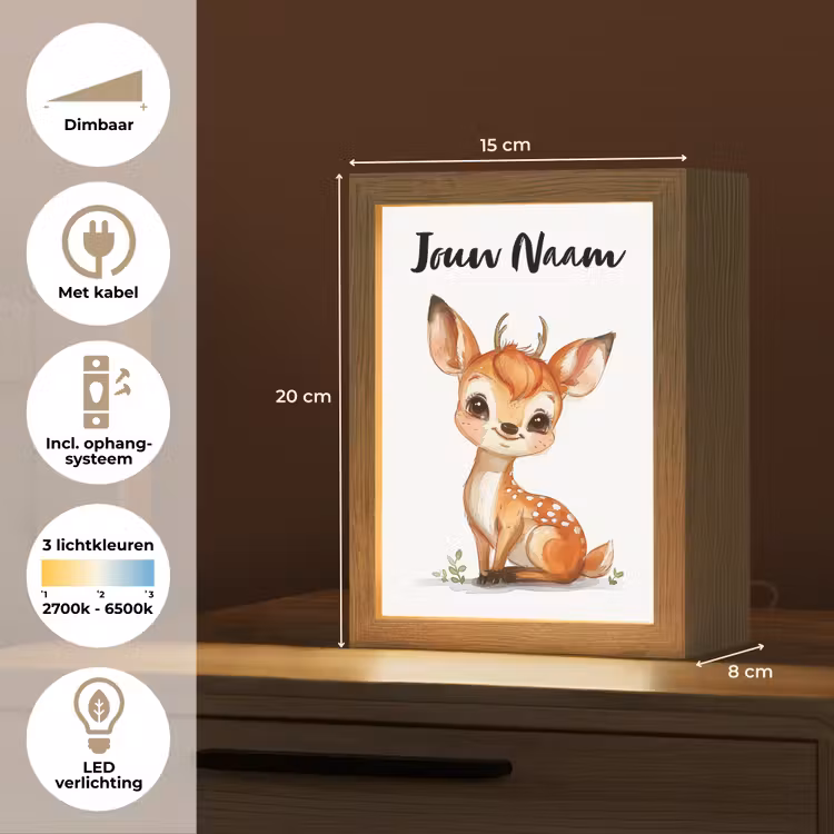 Nachtlampje met naam - Hert - Baby - Dieren — 2