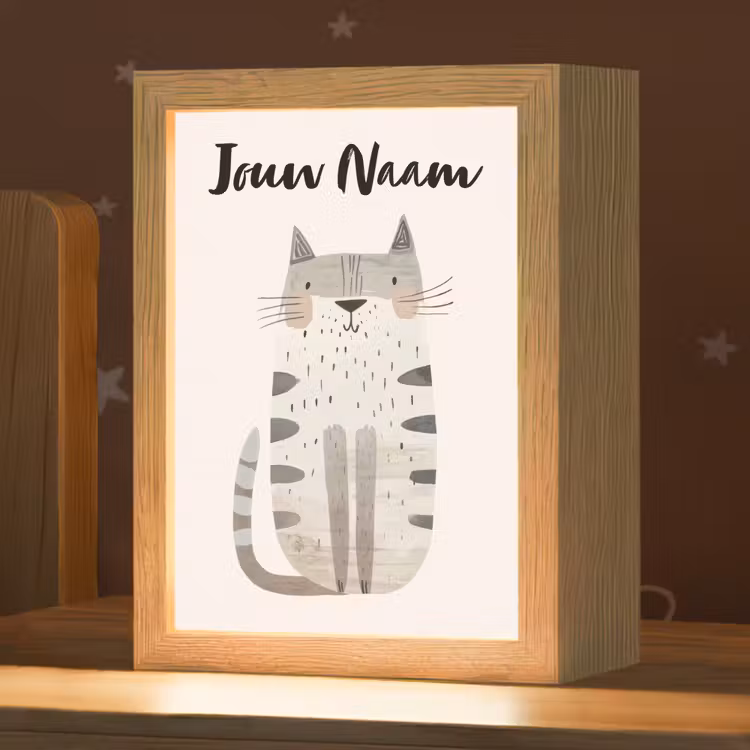 Nachtlampje met naam - Kat - Dieren - Beige — 1