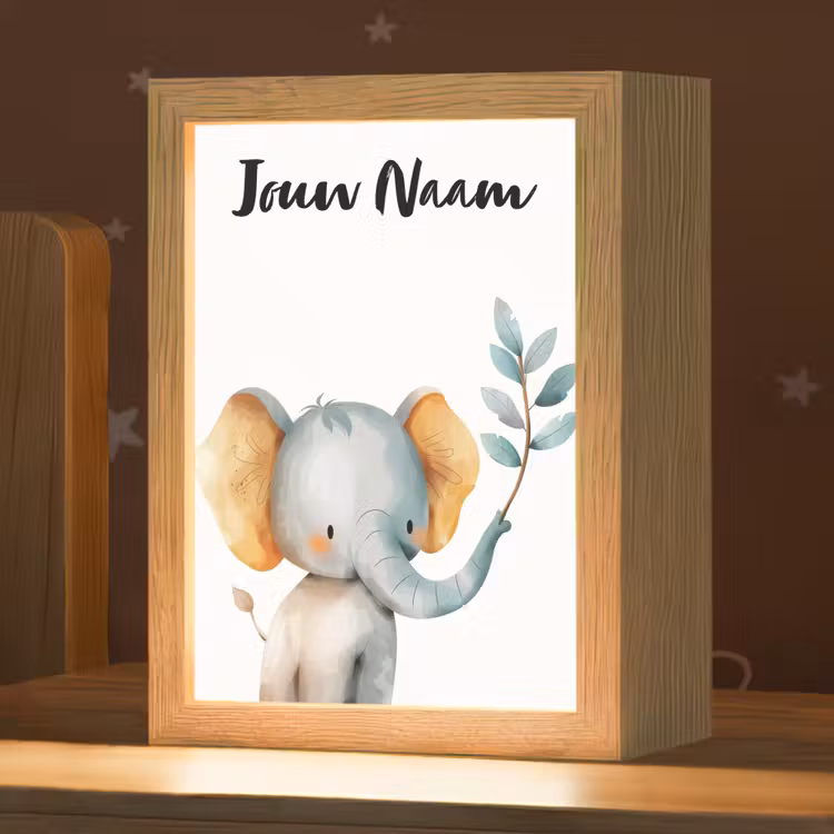 Nachtlampje met naam - Olifant - Dier - Pastel kleuren — 1