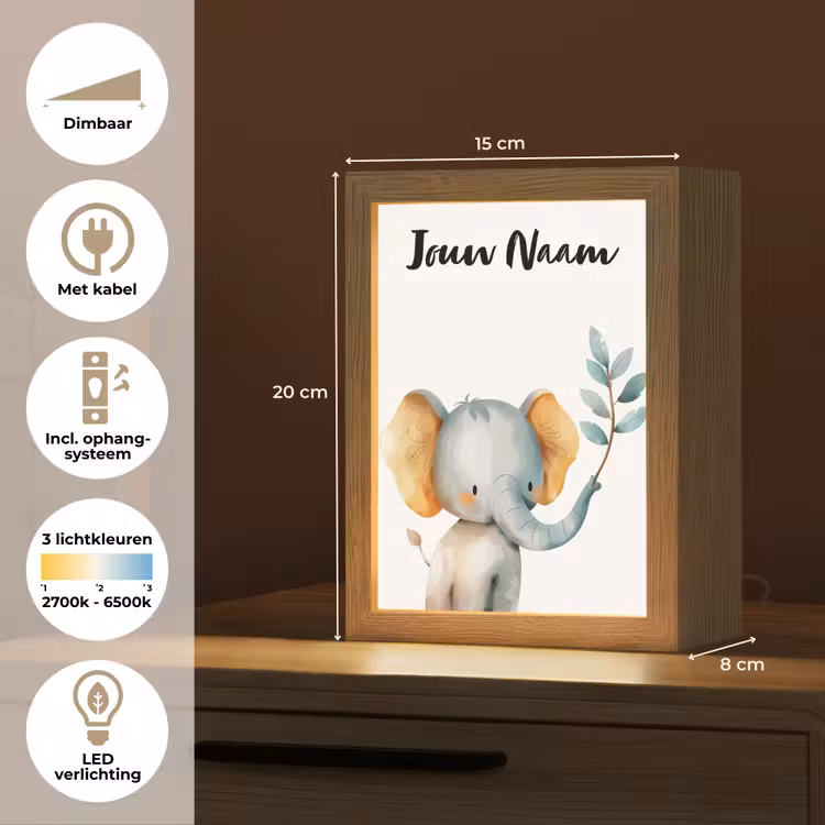 Nachtlampje met naam - Olifant - Dier - Pastel kleuren — 2