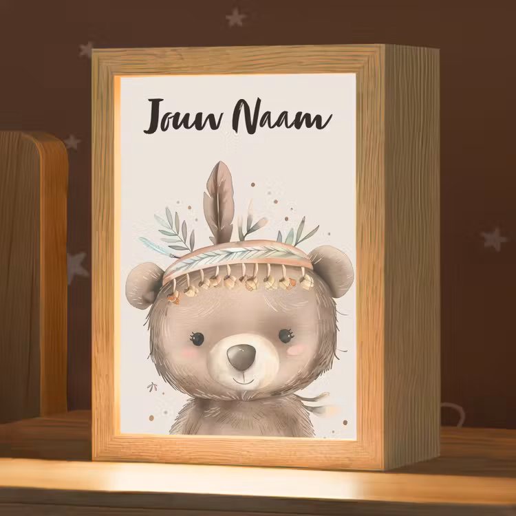 Nachtlampje met naam - Beer - Boho - Indianentooi - Dieren — 1