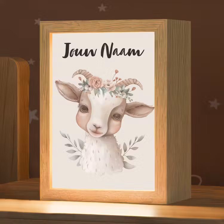 Nachtlampje met naam - Geit - Dier - Bohemian - Bloemen - Boho — 1
