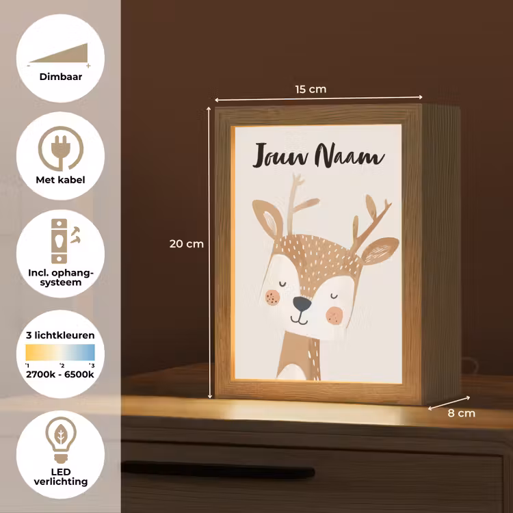 Nachtlampje met naam - Hert - Bosdieren - Beige — 2