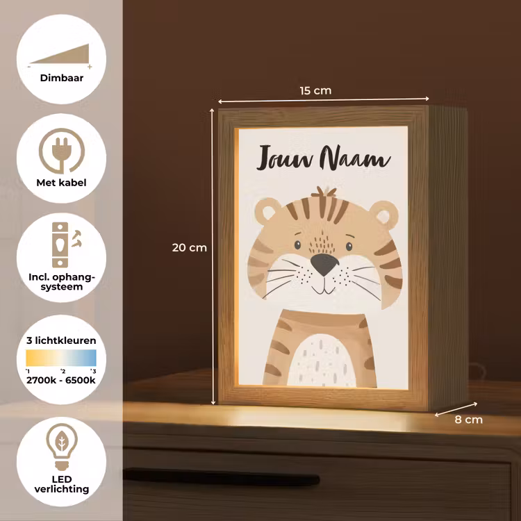 Nachtlampje met naam - Tijger - Wilde dieren - Pastel — 2