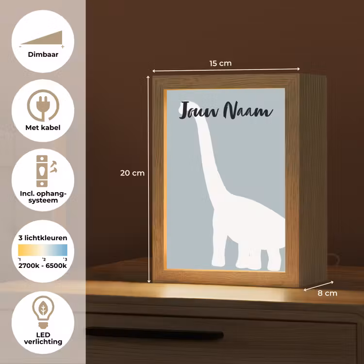 Nachtlampje met naam - Dino - Brachiosaurus - Dinosaurus - Blauw — 2