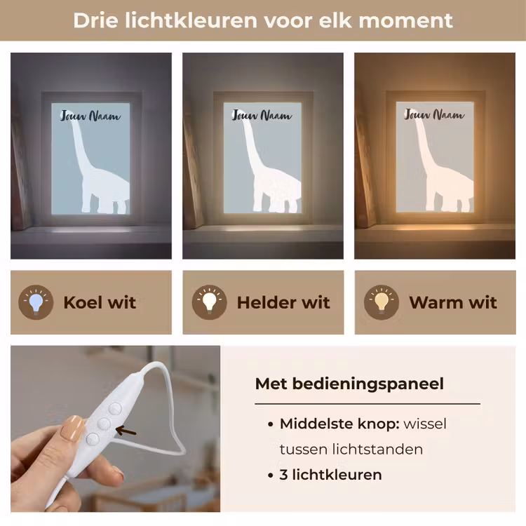 Nachtlampje met naam - Dino - Brachiosaurus - Dinosaurus - Blauw — 5
