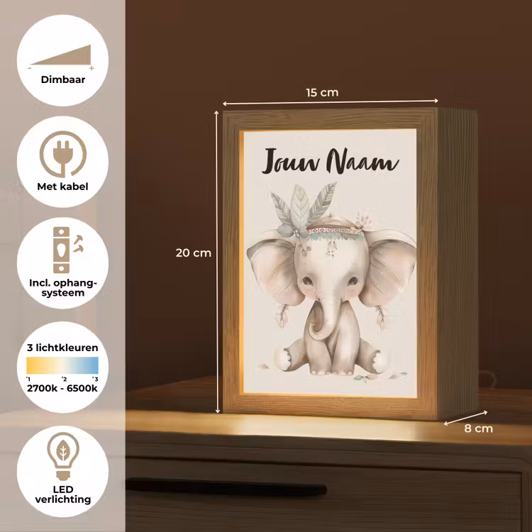 Nachtlampje met naam - Olifant - Bohemian - Dieren - Boho — 2