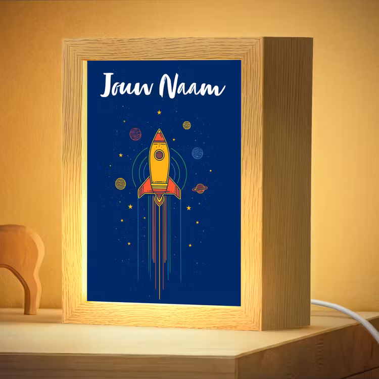 Nachtlampje met naam - Raket - Blauw - Sterren — 4